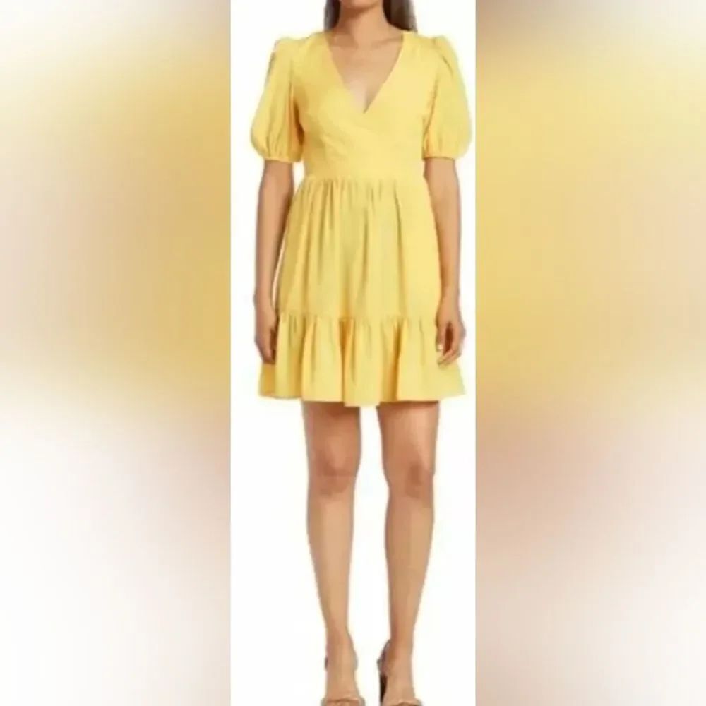 Eliza J Surplice V neck Puff Sleeve Dress NWT size 8 Yellow
